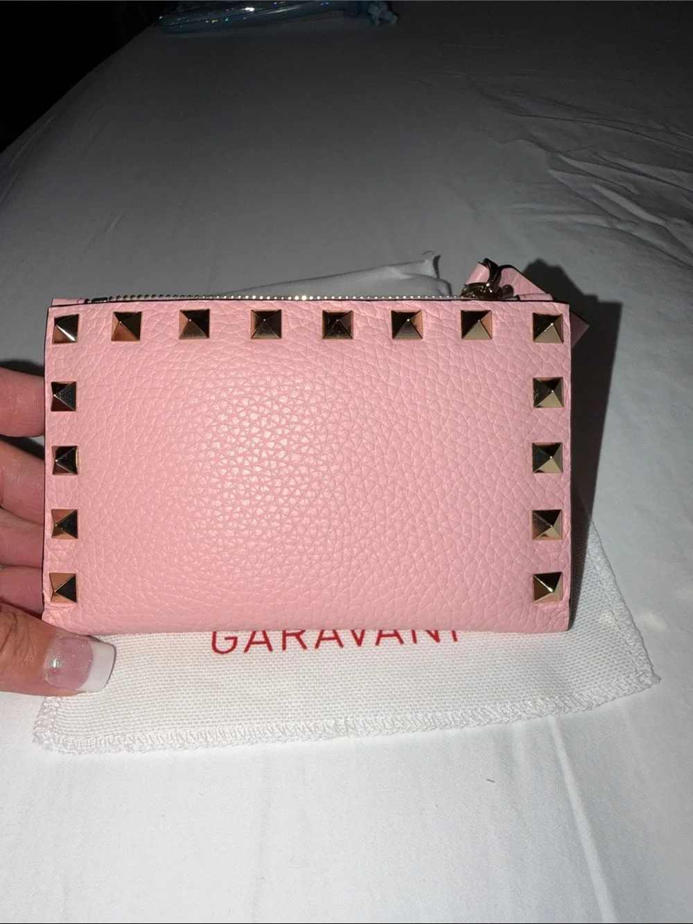 Valentino Garavani Pink Leather Rockstud Zip Card Wallet BNWT